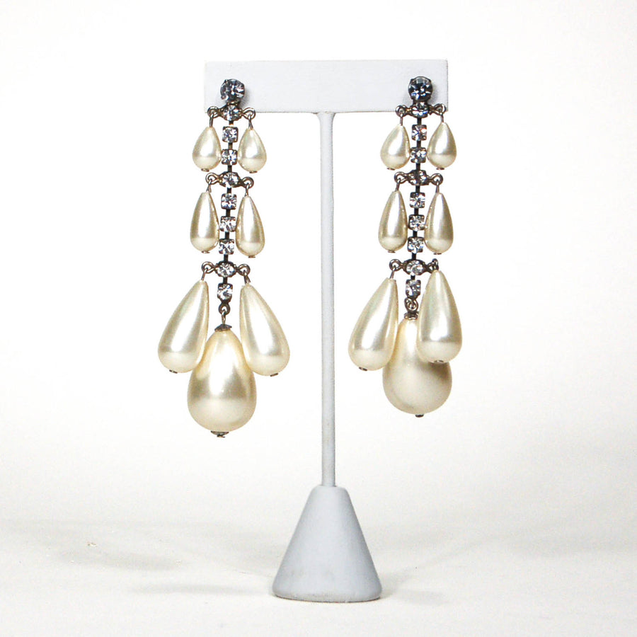 1980's Rhinestone and Pearl Drop Chandelier Earrings by 1980s - Vintage Meet Modern Vintage Jewelry - Chicago, Illinois - #oldhollywoodglamour #vintagemeetmodern #designervintage #jewelrybox #antiquejewelry #vintagejewelry