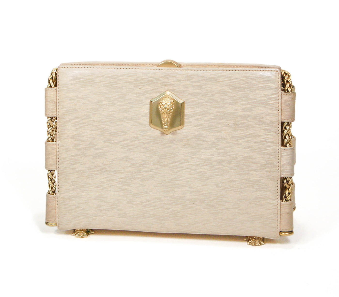 Cord Cream Leather Handbag with Gold Shoulder Strap by Kieselstein