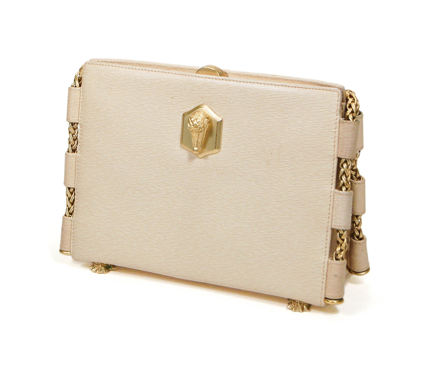 Cord Cream Leather Handbag with Gold Shoulder Strap by Kieselstein by Kieselstein - Vintage Meet Modern Vintage Jewelry - Chicago, Illinois - #oldhollywoodglamour #vintagemeetmodern #designervintage #jewelrybox #antiquejewelry #vintagejewelry