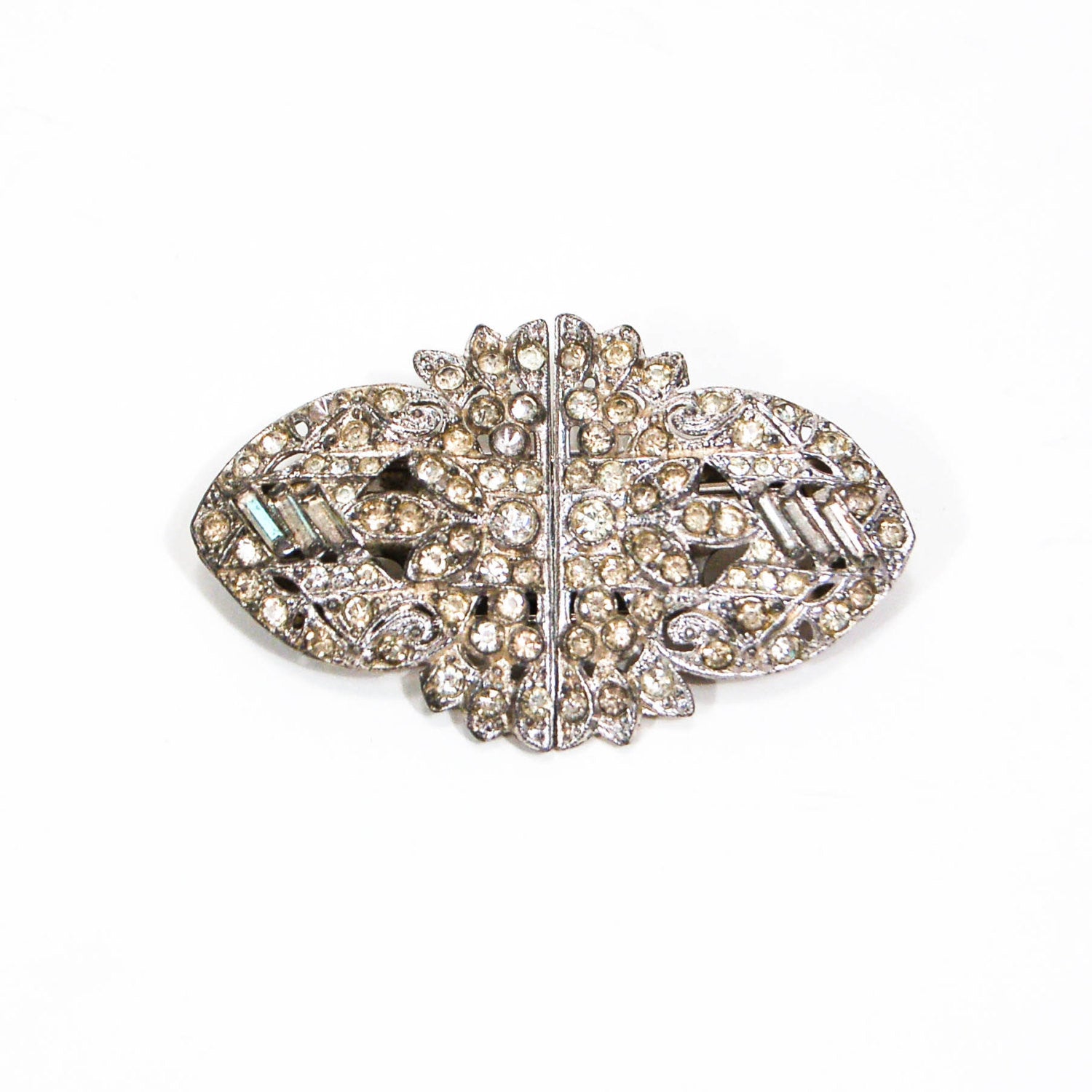 1930's Art Deco Duette Paste Rhinestone Brooch by 1930's - Vintage Meet Modern Vintage Jewelry - Chicago, Illinois - #oldhollywoodglamour #vintagemeetmodern #designervintage #jewelrybox #antiquejewelry #vintagejewelry