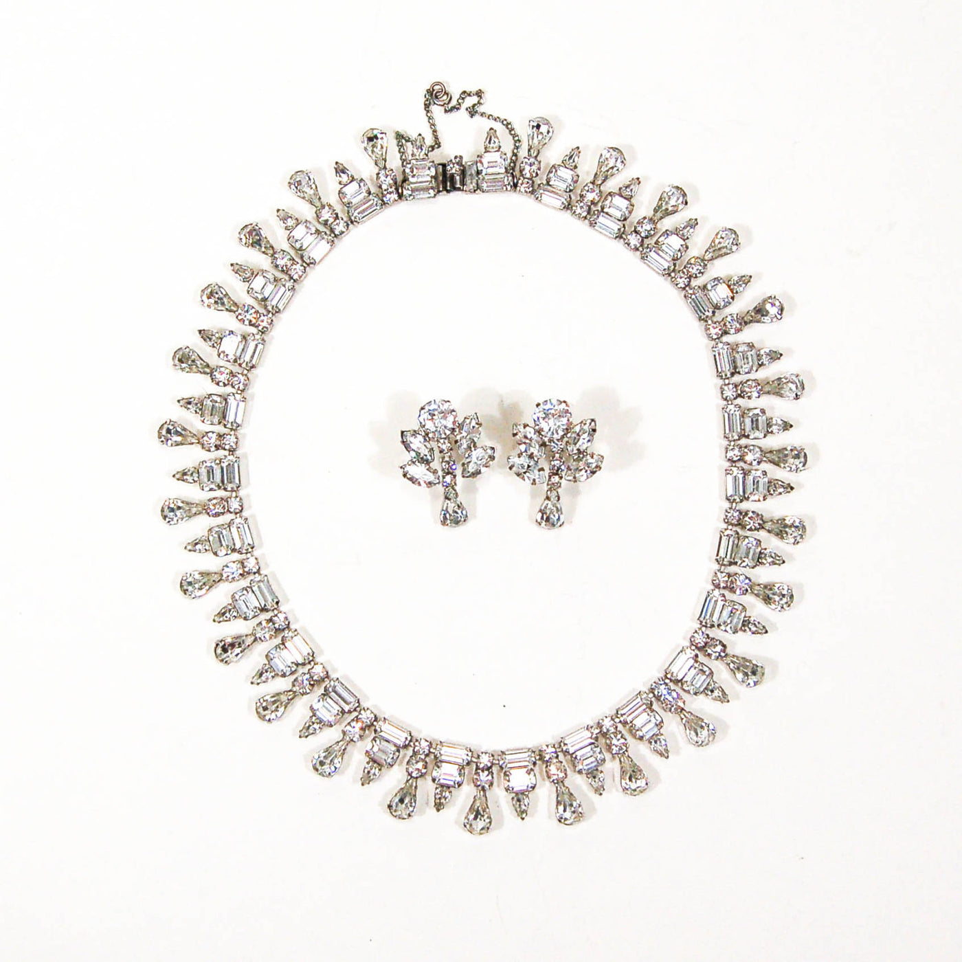 1950's Glam Rhinestone Necklace and Earrings Set