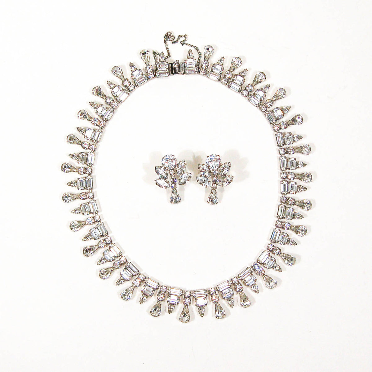 1950's Glam Rhinestone Necklace and Earrings Set