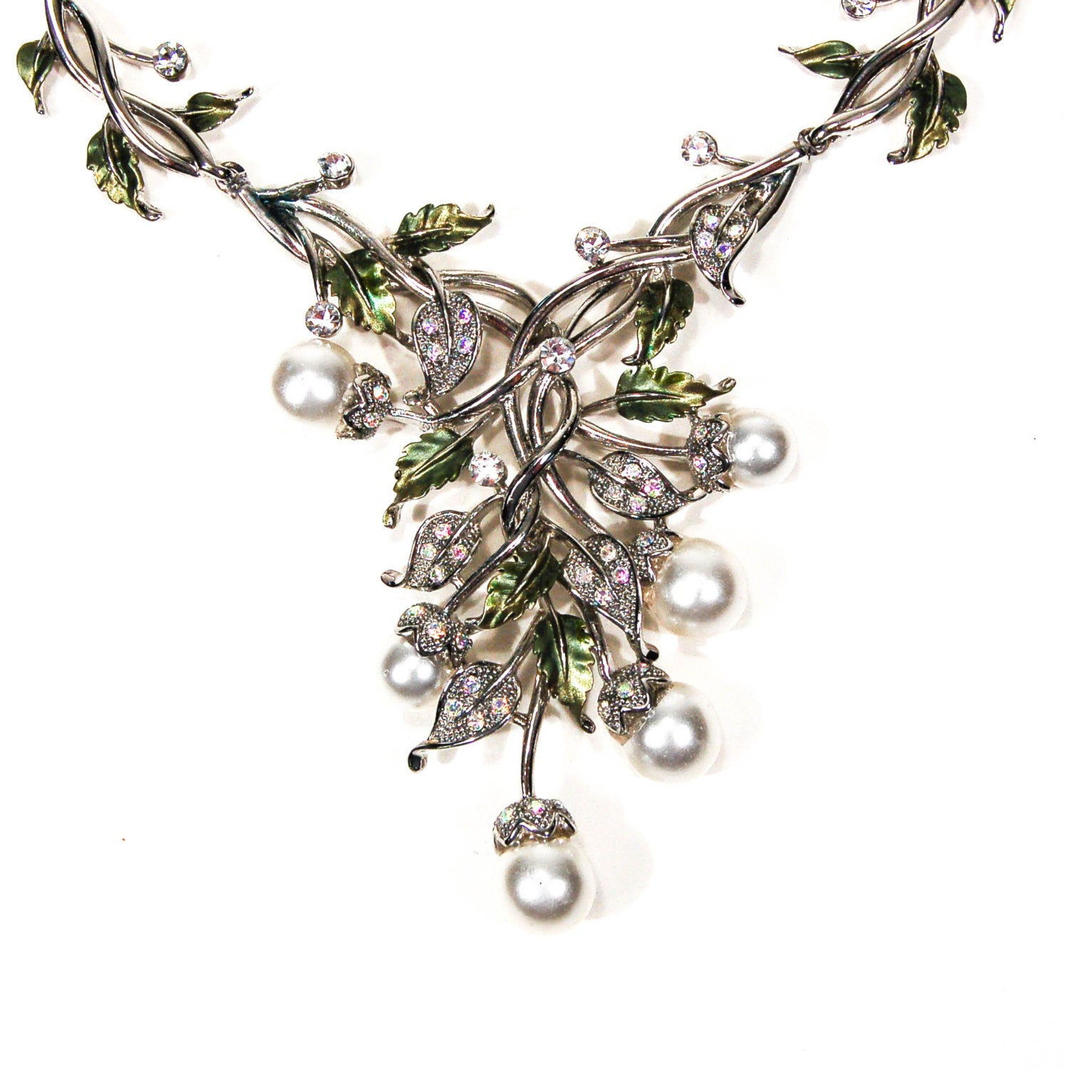 Floral Pearl and Rhinestone Bib Necklace by Adrienne by Adrienne - Vintage Meet Modern Vintage Jewelry - Chicago, Illinois - #oldhollywoodglamour #vintagemeetmodern #designervintage #jewelrybox #antiquejewelry #vintagejewelry