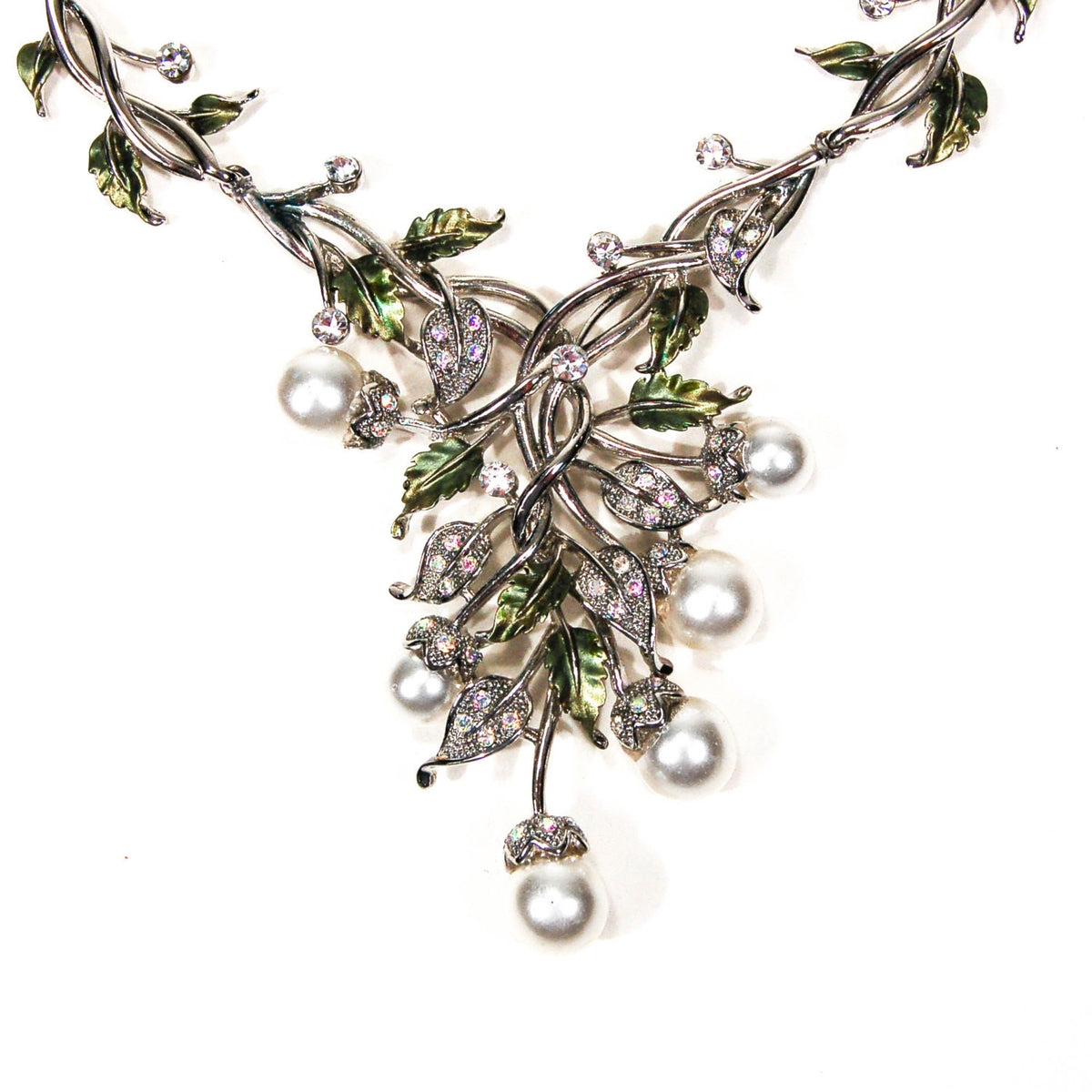 Floral Pearl and Rhinestone Bib Necklace by Adrienne