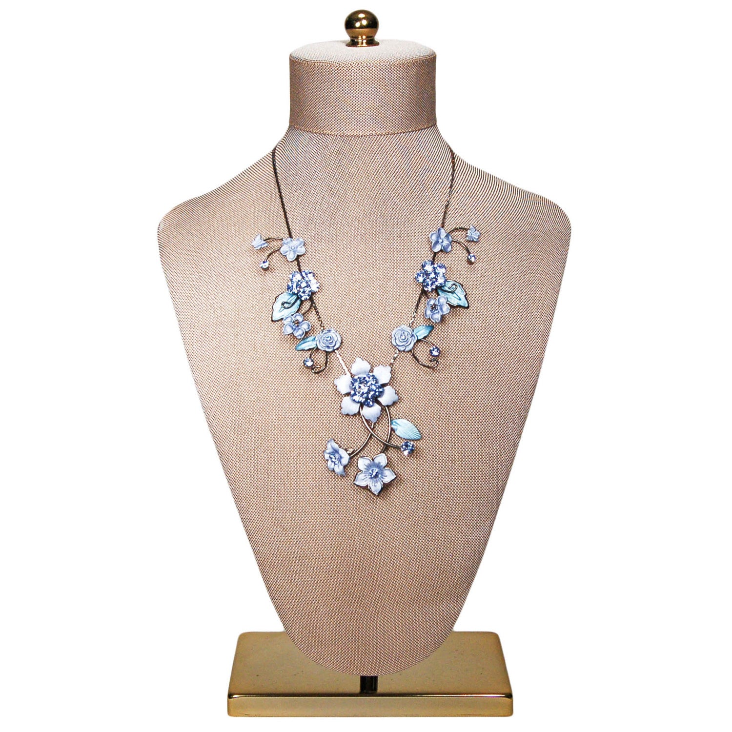 Floral Statement Necklace with Blue Rhinestones by Adrienne by Adrienne - Vintage Meet Modern Vintage Jewelry - Chicago, Illinois - #oldhollywoodglamour #vintagemeetmodern #designervintage #jewelrybox #antiquejewelry #vintagejewelry