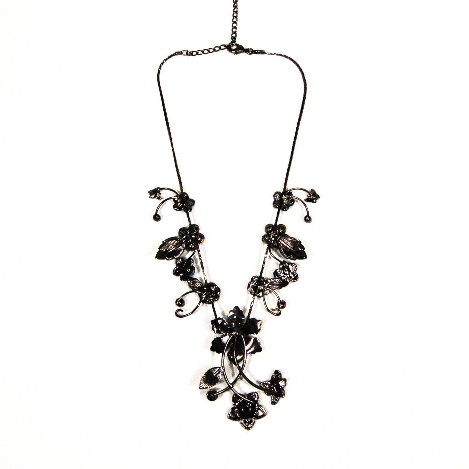 Floral Statement Necklace with Blue Rhinestones by Adrienne by Adrienne - Vintage Meet Modern Vintage Jewelry - Chicago, Illinois - #oldhollywoodglamour #vintagemeetmodern #designervintage #jewelrybox #antiquejewelry #vintagejewelry