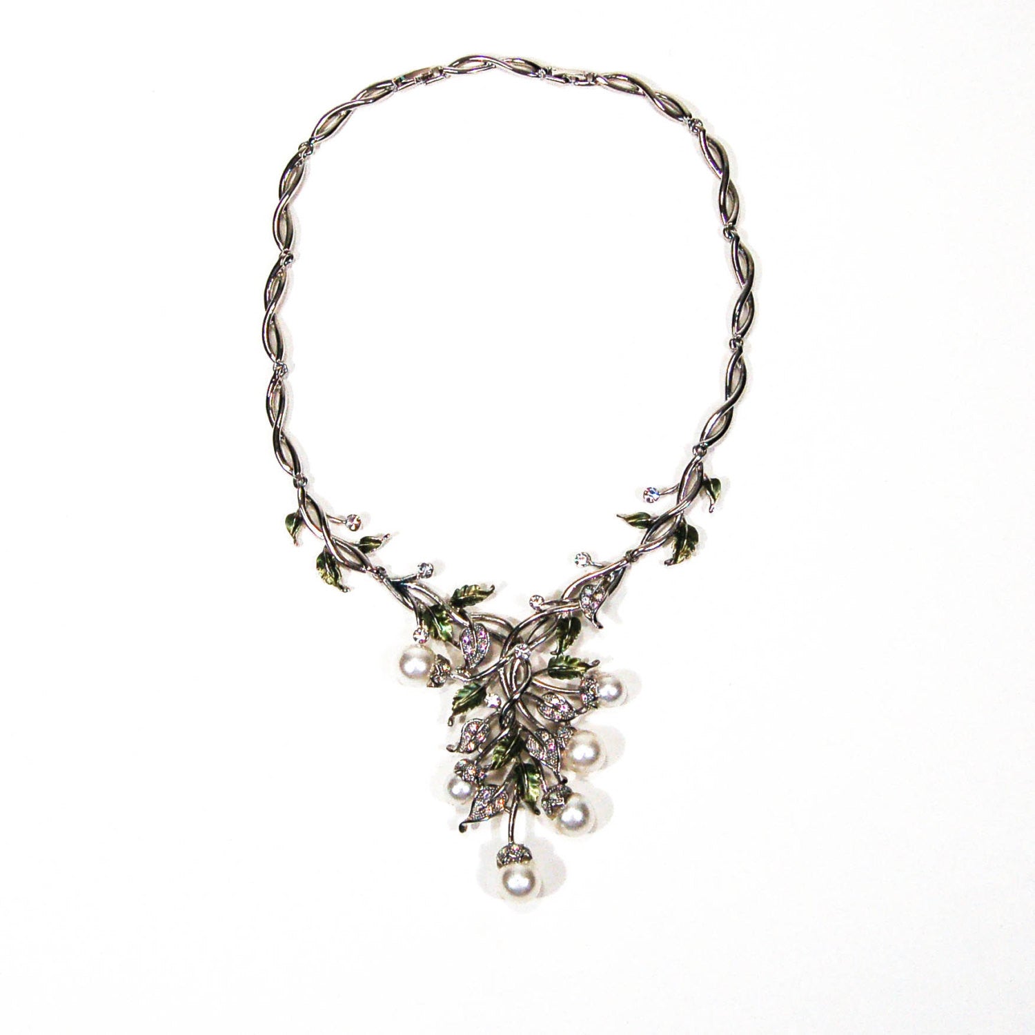 Floral Pearl and Rhinestone Bib Necklace by Adrienne by Adrienne - Vintage Meet Modern Vintage Jewelry - Chicago, Illinois - #oldhollywoodglamour #vintagemeetmodern #designervintage #jewelrybox #antiquejewelry #vintagejewelry