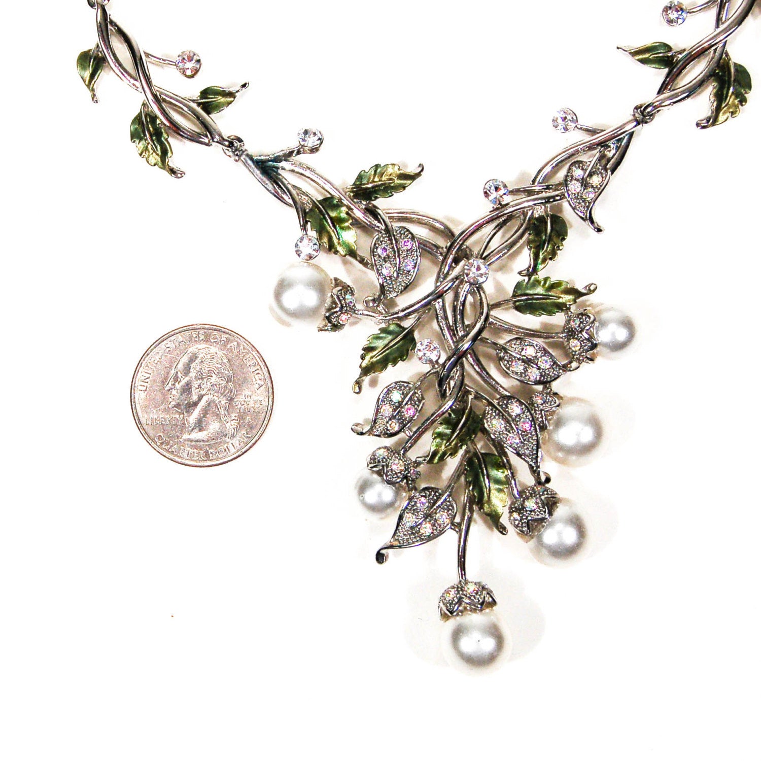 Floral Pearl and Rhinestone Bib Necklace by Adrienne by Adrienne - Vintage Meet Modern Vintage Jewelry - Chicago, Illinois - #oldhollywoodglamour #vintagemeetmodern #designervintage #jewelrybox #antiquejewelry #vintagejewelry