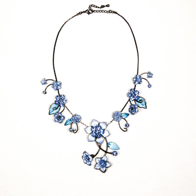 Floral Statement Necklace with Blue Rhinestones by Adrienne by Adrienne - Vintage Meet Modern Vintage Jewelry - Chicago, Illinois - #oldhollywoodglamour #vintagemeetmodern #designervintage #jewelrybox #antiquejewelry #vintagejewelry