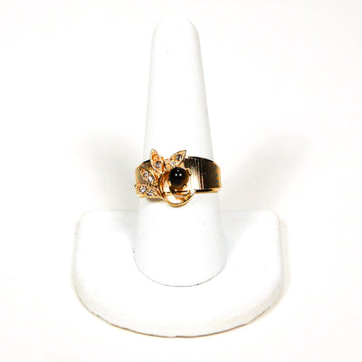 1960's Gold Floral Ring with Rhinestone and Tigers Eye by 1960s Vintage - Vintage Meet Modern Vintage Jewelry - Chicago, Illinois - #oldhollywoodglamour #vintagemeetmodern #designervintage #jewelrybox #antiquejewelry #vintagejewelry