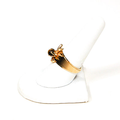 1960's Gold Floral Ring with Rhinestone and Tigers Eye by 1960s Vintage - Vintage Meet Modern Vintage Jewelry - Chicago, Illinois - #oldhollywoodglamour #vintagemeetmodern #designervintage #jewelrybox #antiquejewelry #vintagejewelry