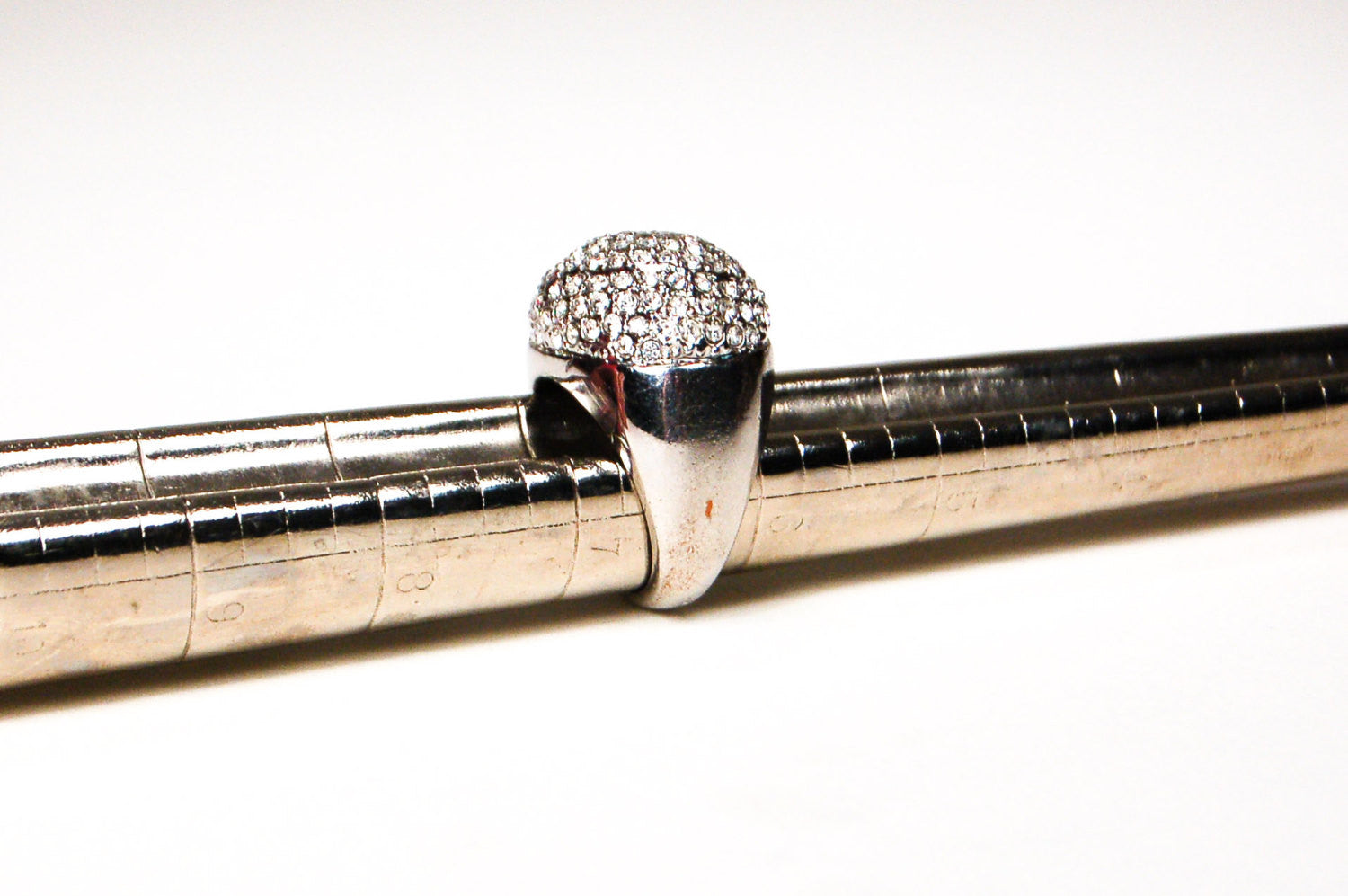 Silver Tone Dome Statement Ring with Pave Rhinestones by 1980s - Vintage Meet Modern Vintage Jewelry - Chicago, Illinois - #oldhollywoodglamour #vintagemeetmodern #designervintage #jewelrybox #antiquejewelry #vintagejewelry