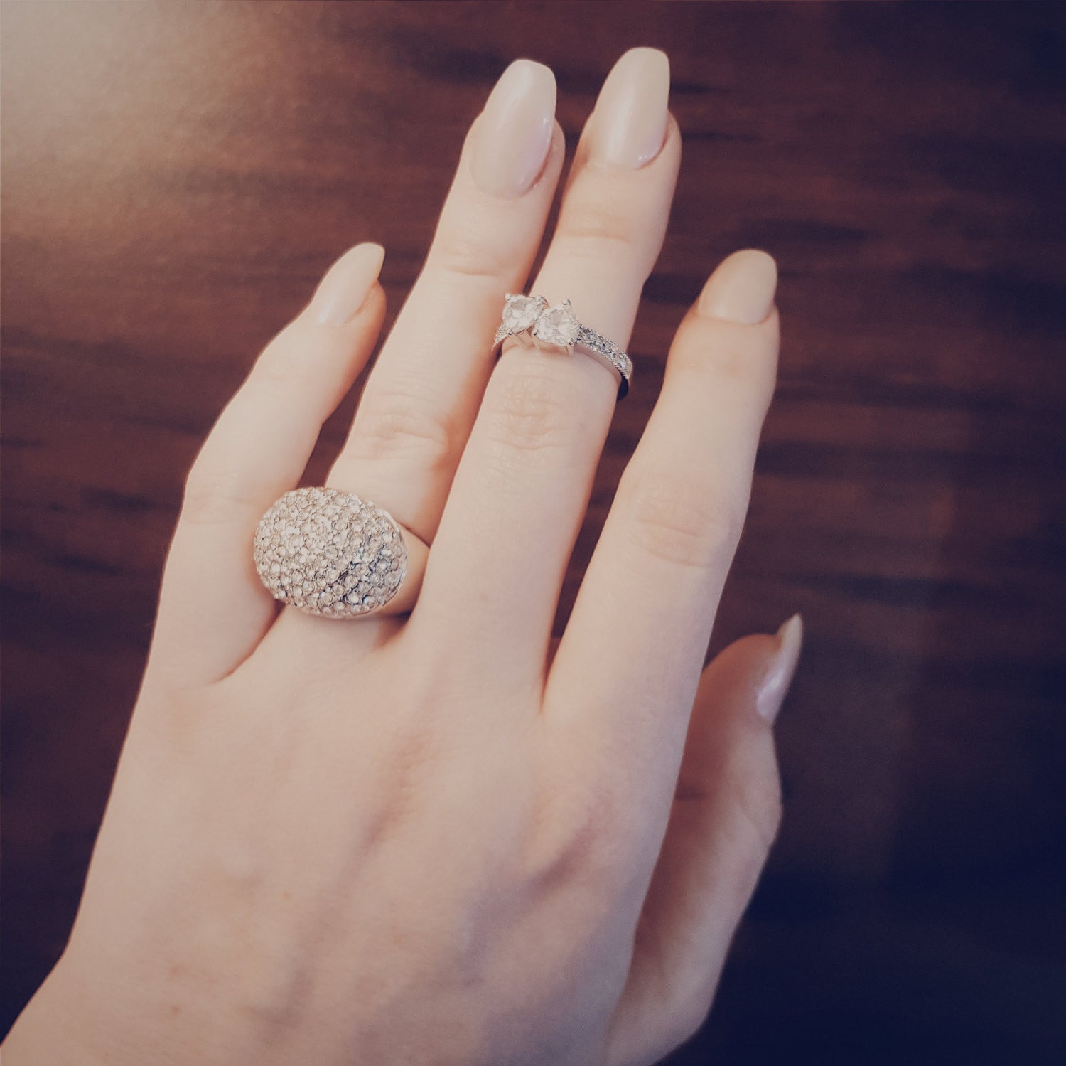 Silver Tone Dome Statement Ring with Pave Rhinestones by 1980s - Vintage Meet Modern Vintage Jewelry - Chicago, Illinois - #oldhollywoodglamour #vintagemeetmodern #designervintage #jewelrybox #antiquejewelry #vintagejewelry