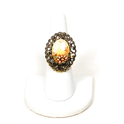 Adjustable Filigree Painted Daisy Flower Ring by 1950's - Vintage Meet Modern Vintage Jewelry - Chicago, Illinois - #oldhollywoodglamour #vintagemeetmodern #designervintage #jewelrybox #antiquejewelry #vintagejewelry
