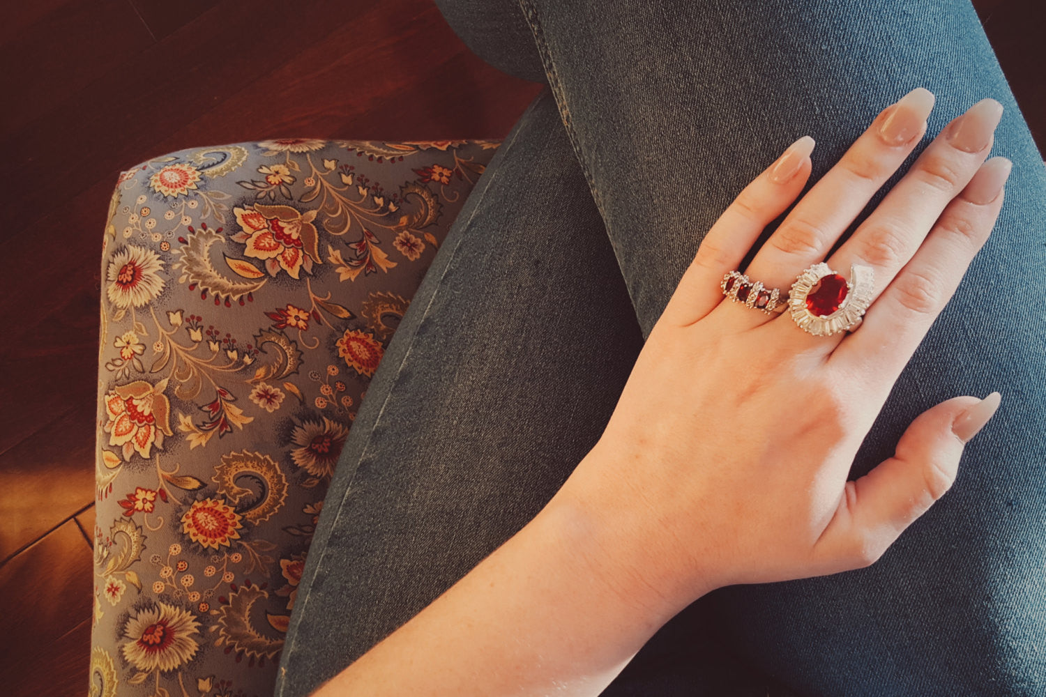 Silver Tone Statement Ring with Ruby and Baguette CZ by 1980s - Vintage Meet Modern Vintage Jewelry - Chicago, Illinois - #oldhollywoodglamour #vintagemeetmodern #designervintage #jewelrybox #antiquejewelry #vintagejewelry