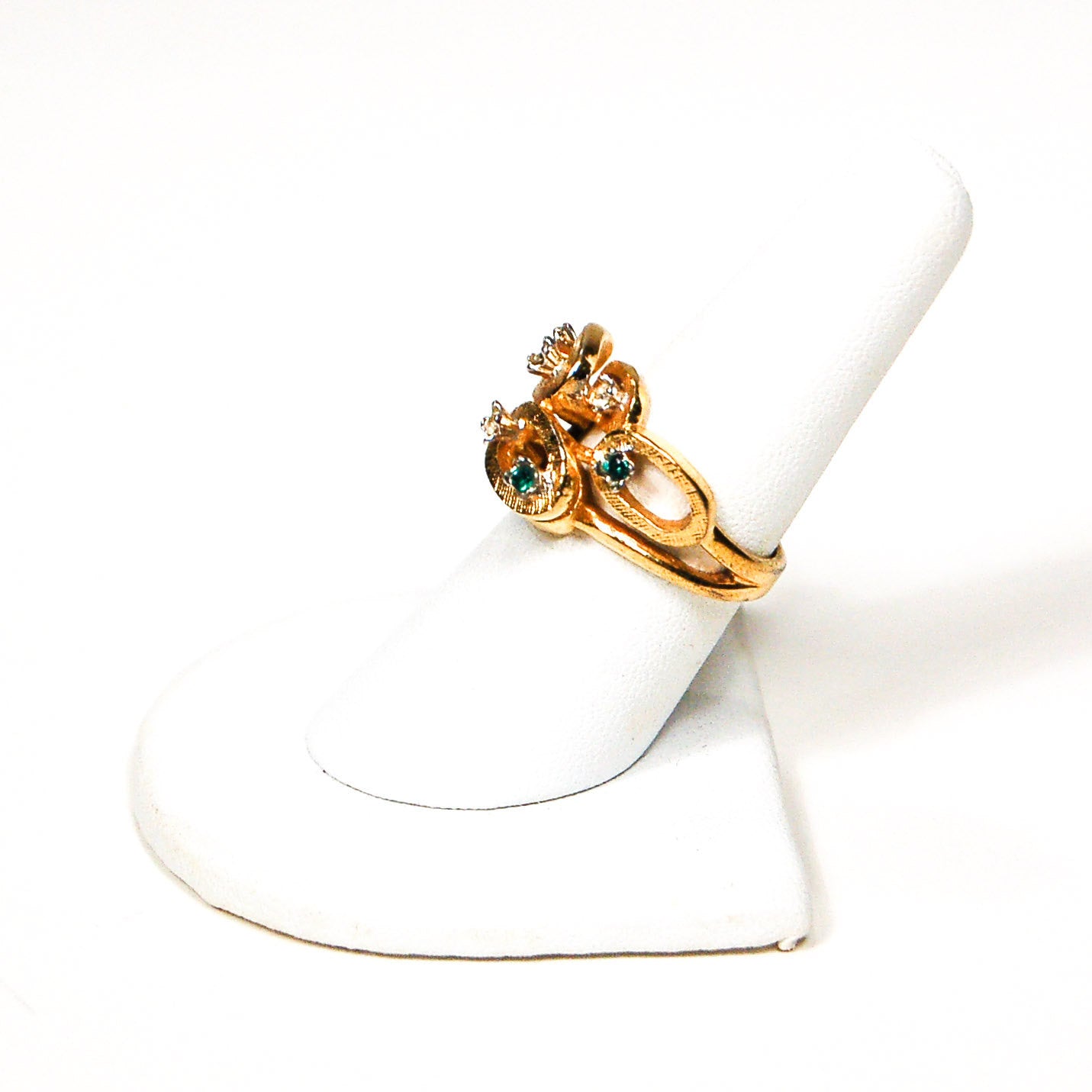1950's Geometric Emerald Green and Rhinestone Ring by 1950's - Vintage Meet Modern Vintage Jewelry - Chicago, Illinois - #oldhollywoodglamour #vintagemeetmodern #designervintage #jewelrybox #antiquejewelry #vintagejewelry