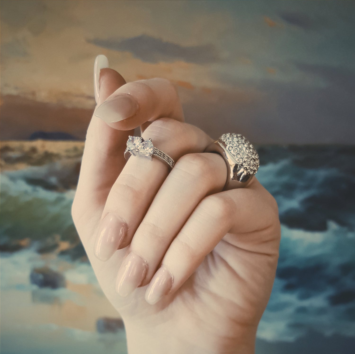 Silver Tone Engagement Ring with Cubic Zirconia Hearts by 1980s - Vintage Meet Modern Vintage Jewelry - Chicago, Illinois - #oldhollywoodglamour #vintagemeetmodern #designervintage #jewelrybox #antiquejewelry #vintagejewelry