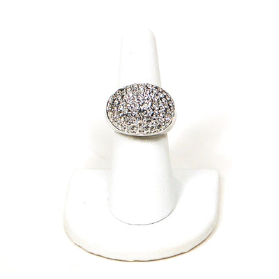 Silver Tone Dome Statement Ring with Pave Rhinestones by 1980s - Vintage Meet Modern Vintage Jewelry - Chicago, Illinois - #oldhollywoodglamour #vintagemeetmodern #designervintage #jewelrybox #antiquejewelry #vintagejewelry