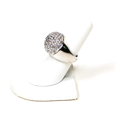 Silver Tone Dome Statement Ring with Pave Rhinestones by 1980s - Vintage Meet Modern Vintage Jewelry - Chicago, Illinois - #oldhollywoodglamour #vintagemeetmodern #designervintage #jewelrybox #antiquejewelry #vintagejewelry