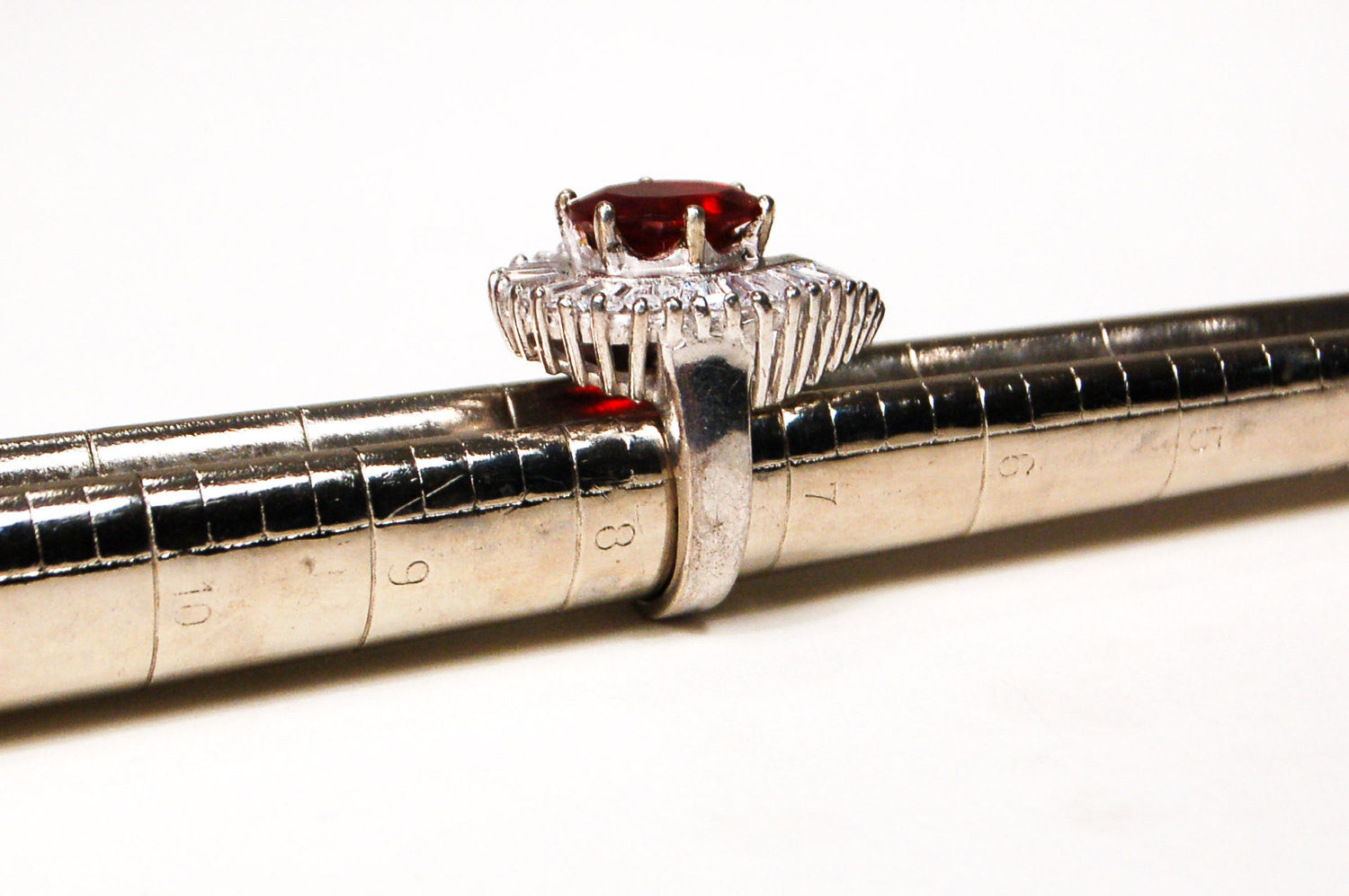 Silver Tone Statement Ring with Ruby and Baguette CZ by 1980s - Vintage Meet Modern Vintage Jewelry - Chicago, Illinois - #oldhollywoodglamour #vintagemeetmodern #designervintage #jewelrybox #antiquejewelry #vintagejewelry