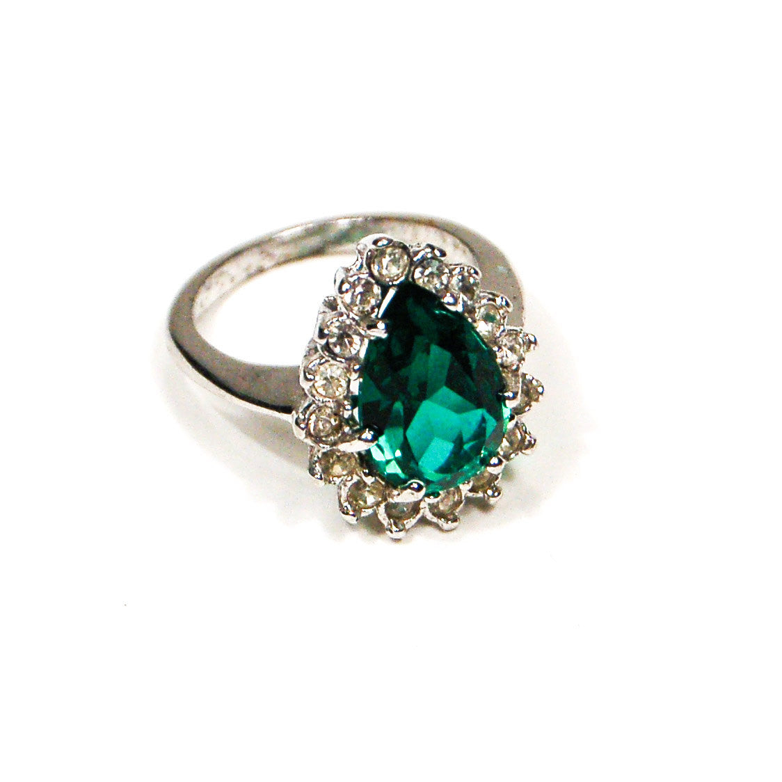 1980's Pear Shape Emerald CZ Cocktail Ring