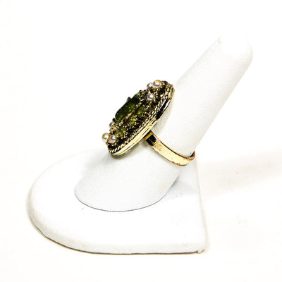 1960's Pearl and Green Crystal Statement Ring by 1960s Vintage - Vintage Meet Modern Vintage Jewelry - Chicago, Illinois - #oldhollywoodglamour #vintagemeetmodern #designervintage #jewelrybox #antiquejewelry #vintagejewelry
