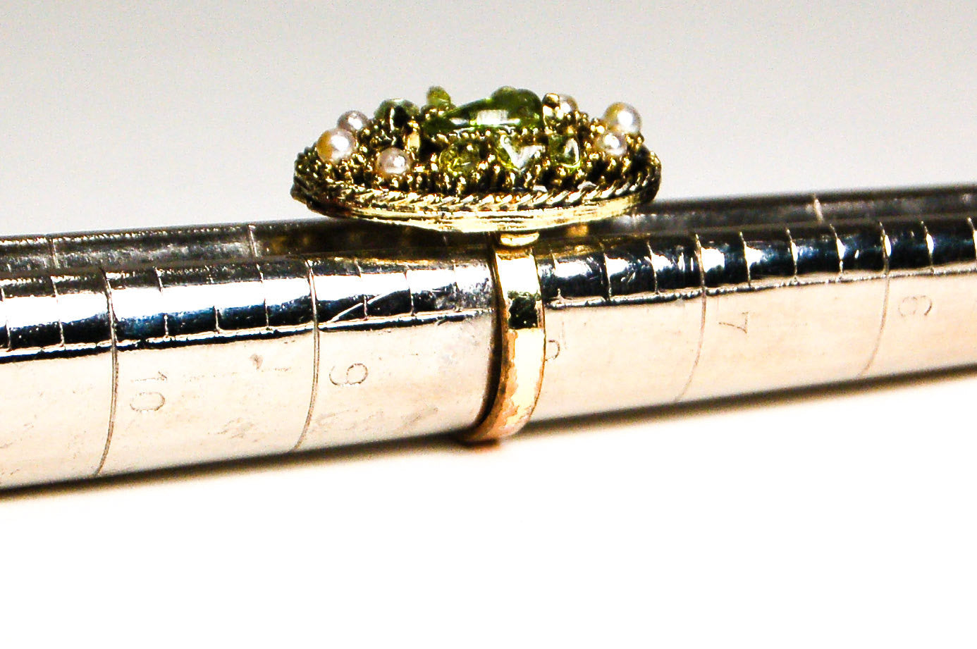 1960's Pearl and Green Crystal Statement Ring by 1960s Vintage - Vintage Meet Modern Vintage Jewelry - Chicago, Illinois - #oldhollywoodglamour #vintagemeetmodern #designervintage #jewelrybox #antiquejewelry #vintagejewelry