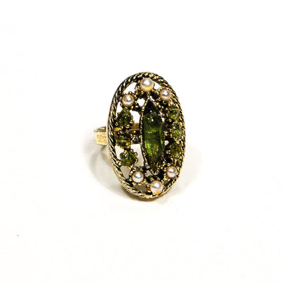 1960's Pearl and Green Crystal Statement Ring by 1960s Vintage - Vintage Meet Modern Vintage Jewelry - Chicago, Illinois - #oldhollywoodglamour #vintagemeetmodern #designervintage #jewelrybox #antiquejewelry #vintagejewelry
