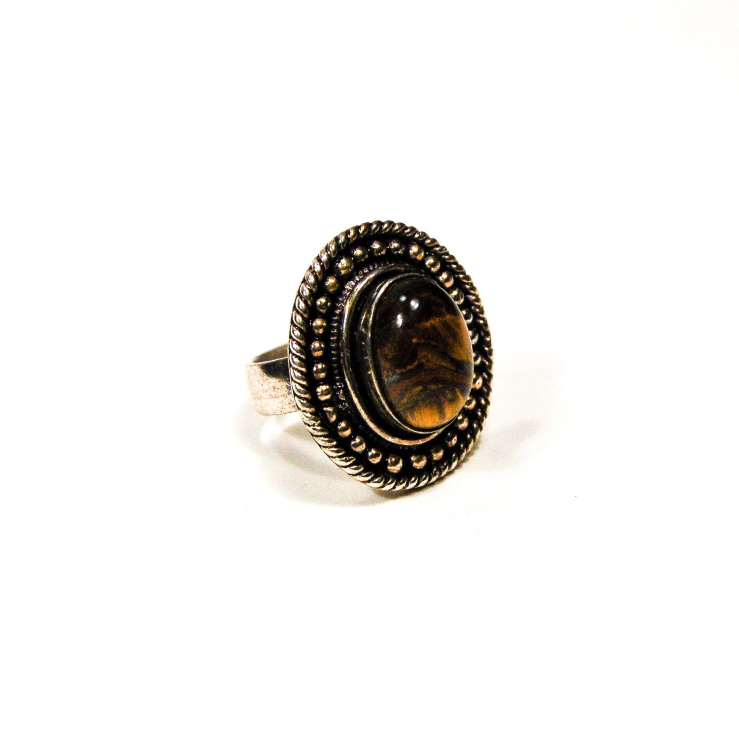 Boho Tigers Eye Sterling Silver Statement Ring by Sterling Silver - Vintage Meet Modern Vintage Jewelry - Chicago, Illinois - #oldhollywoodglamour #vintagemeetmodern #designervintage #jewelrybox #antiquejewelry #vintagejewelry