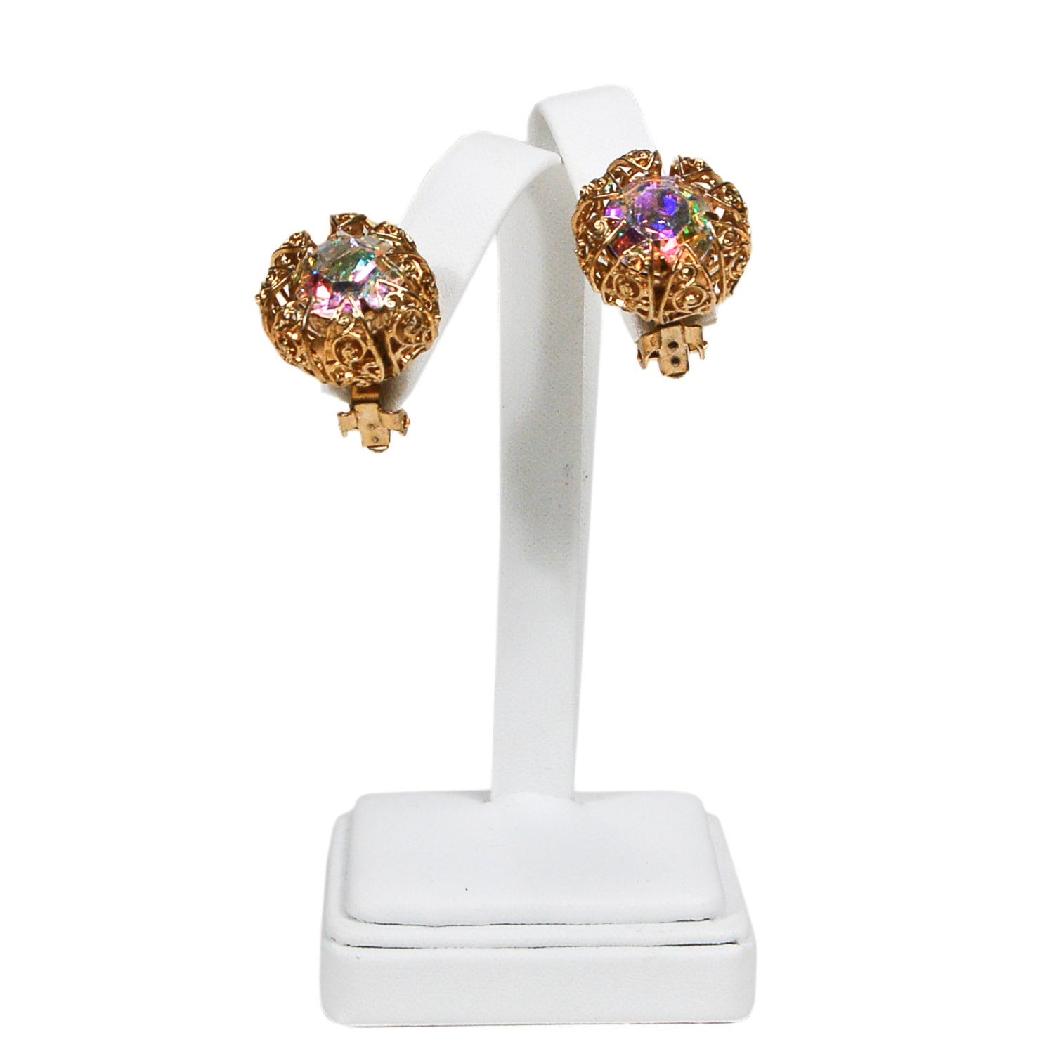 Rhinestone Aurora Borealis Earrings by Judy Lee by Judy Lee - Vintage Meet Modern Vintage Jewelry - Chicago, Illinois - #oldhollywoodglamour #vintagemeetmodern #designervintage #jewelrybox #antiquejewelry #vintagejewelry