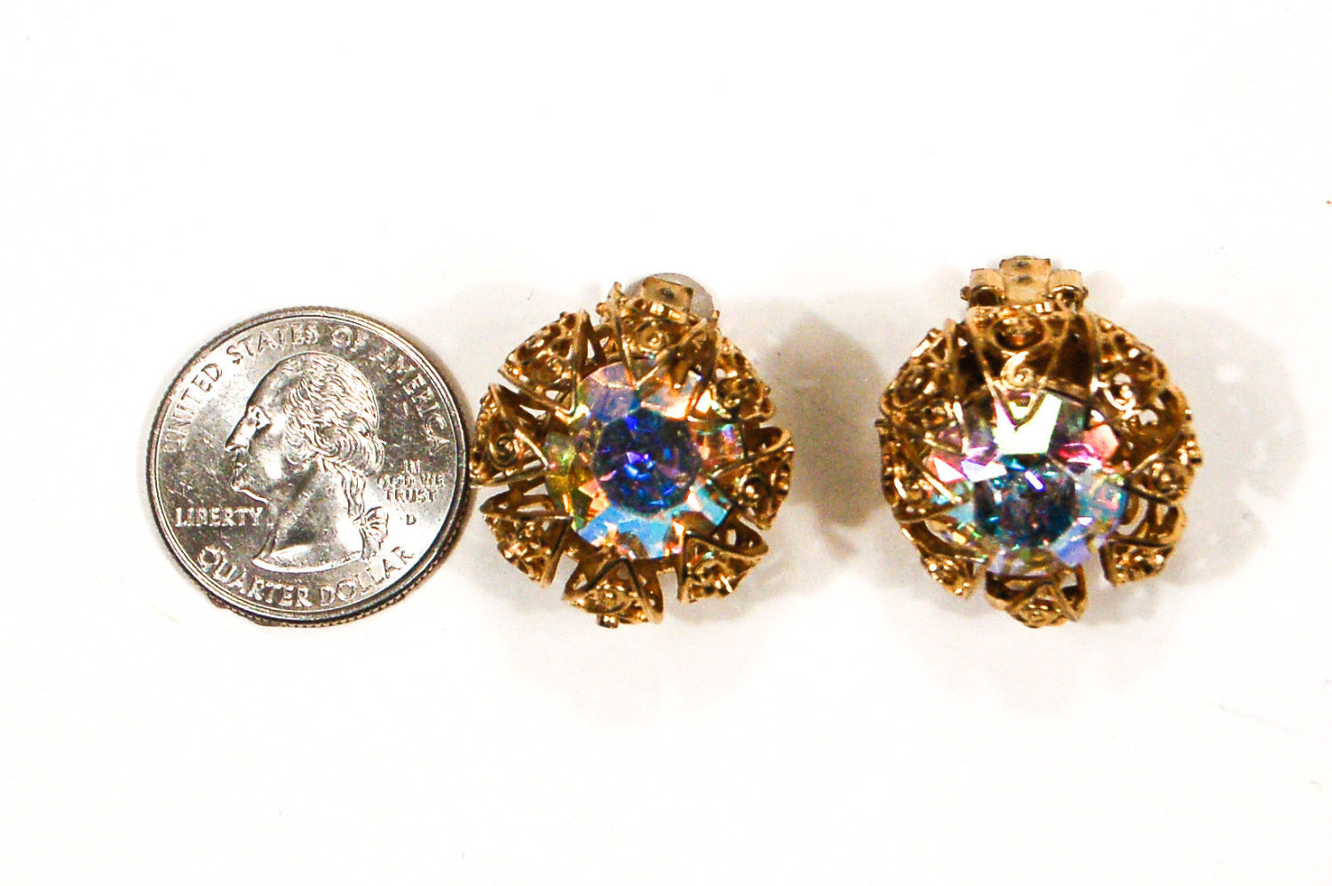 Rhinestone Aurora Borealis Earrings by Judy Lee by Judy Lee - Vintage Meet Modern Vintage Jewelry - Chicago, Illinois - #oldhollywoodglamour #vintagemeetmodern #designervintage #jewelrybox #antiquejewelry #vintagejewelry