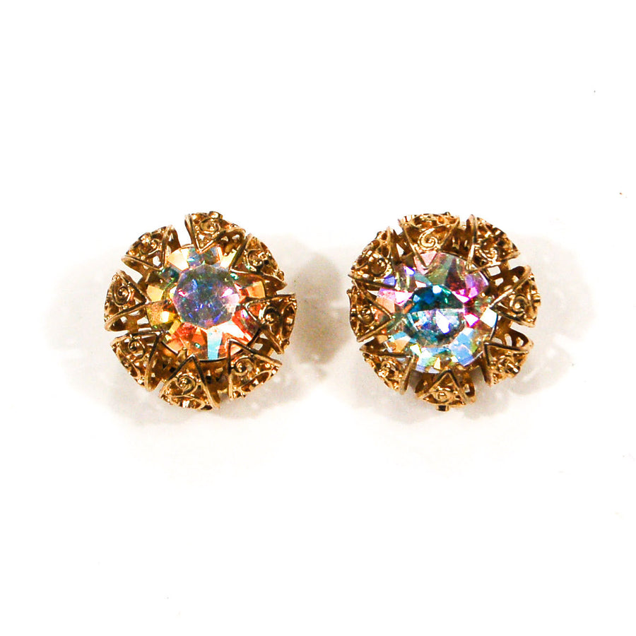 Rhinestone Aurora Borealis Earrings by Judy Lee by Judy Lee - Vintage Meet Modern Vintage Jewelry - Chicago, Illinois - #oldhollywoodglamour #vintagemeetmodern #designervintage #jewelrybox #antiquejewelry #vintagejewelry