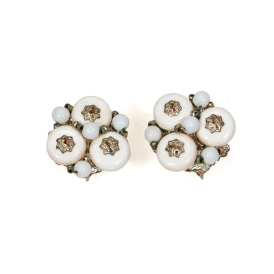 Miriam Haskell White Milk Glass and Silver Filigree Earrings by Miriam Haskell - Vintage Meet Modern Vintage Jewelry - Chicago, Illinois - #oldhollywoodglamour #vintagemeetmodern #designervintage #jewelrybox #antiquejewelry #vintagejewelry