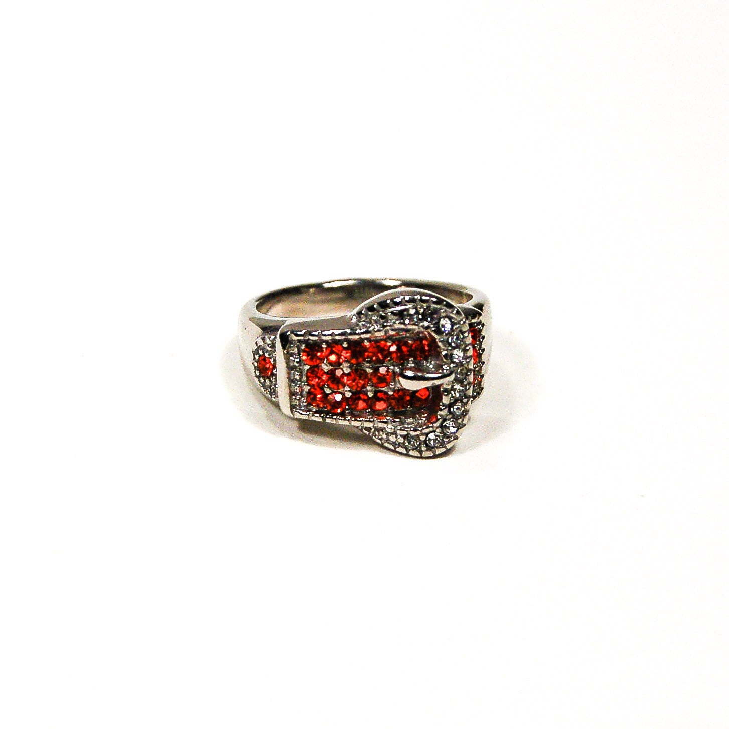 Red Rhinestone Buckle Ring by Unsigned Beauty - Vintage Meet Modern Vintage Jewelry - Chicago, Illinois - #oldhollywoodglamour #vintagemeetmodern #designervintage #jewelrybox #antiquejewelry #vintagejewelry