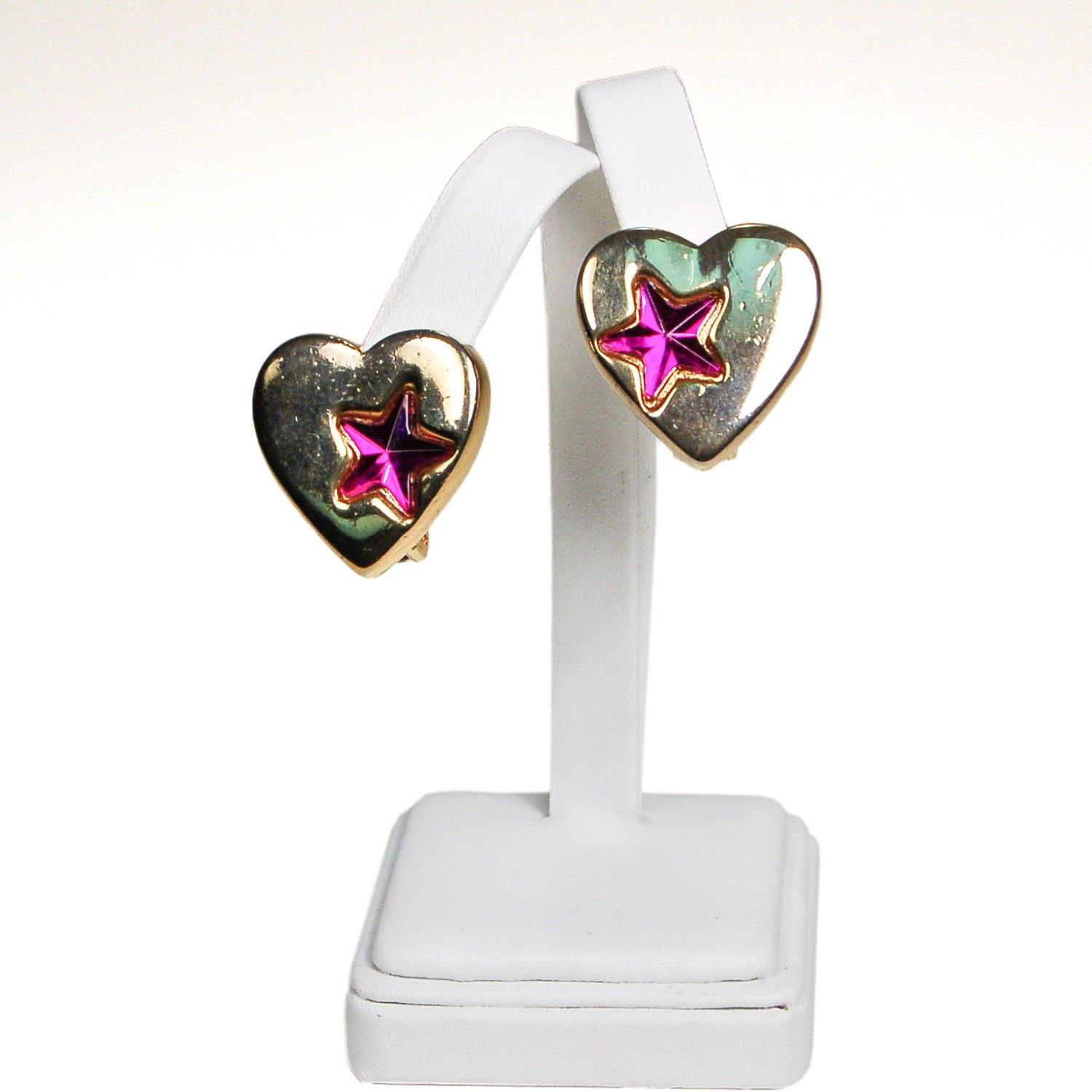 Gold Heart Purple Star Earrings by 1980s - Vintage Meet Modern Vintage Jewelry - Chicago, Illinois - #oldhollywoodglamour #vintagemeetmodern #designervintage #jewelrybox #antiquejewelry #vintagejewelry