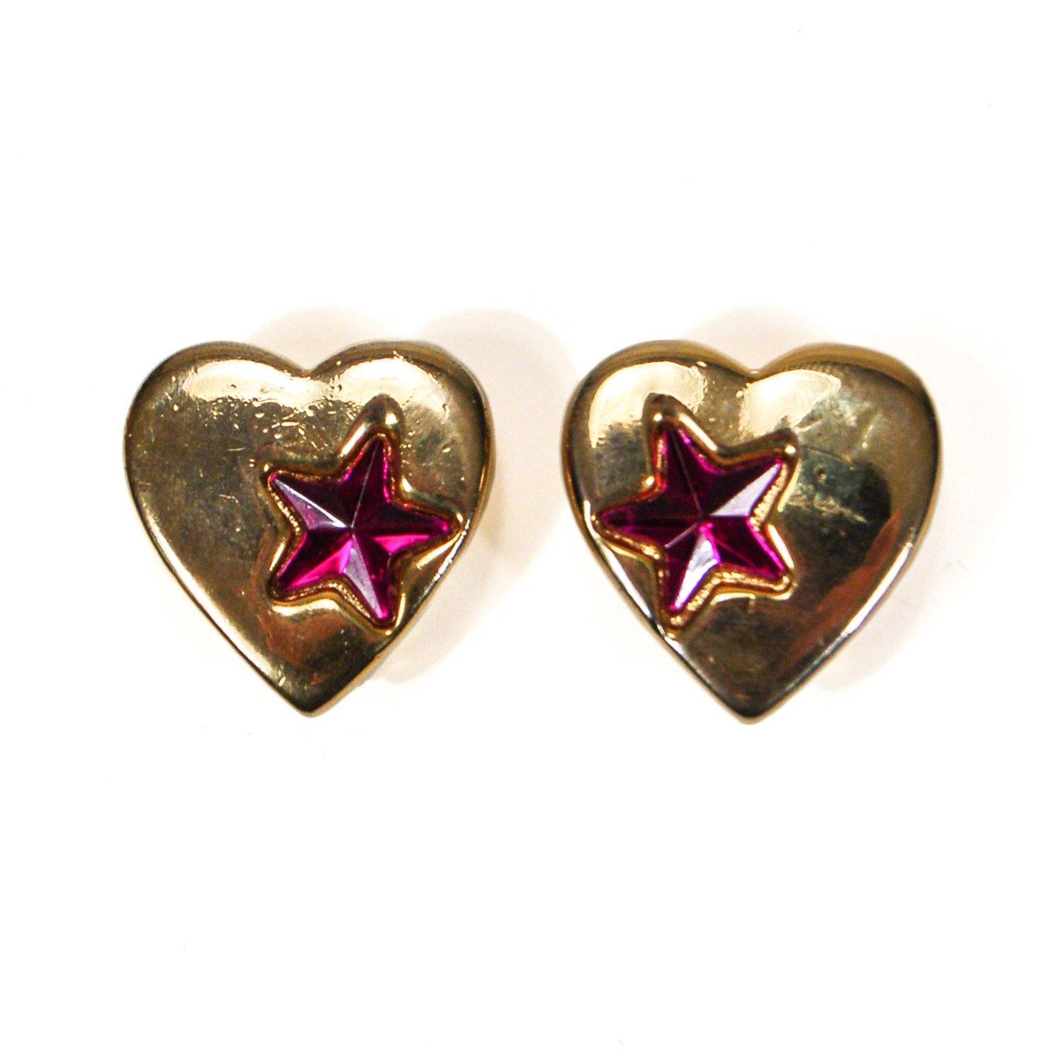 Gold Heart Purple Star Earrings by 1980s - Vintage Meet Modern Vintage Jewelry - Chicago, Illinois - #oldhollywoodglamour #vintagemeetmodern #designervintage #jewelrybox #antiquejewelry #vintagejewelry
