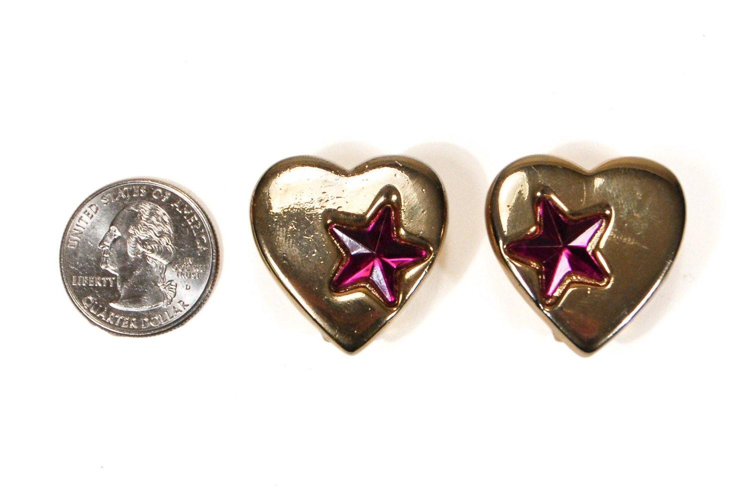 Gold Heart Purple Star Earrings by 1980s - Vintage Meet Modern Vintage Jewelry - Chicago, Illinois - #oldhollywoodglamour #vintagemeetmodern #designervintage #jewelrybox #antiquejewelry #vintagejewelry