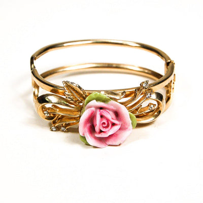 Coro Pink Rose and Rhinestone Bracelet by Coro - Vintage Meet Modern Vintage Jewelry - Chicago, Illinois - #oldhollywoodglamour #vintagemeetmodern #designervintage #jewelrybox #antiquejewelry #vintagejewelry
