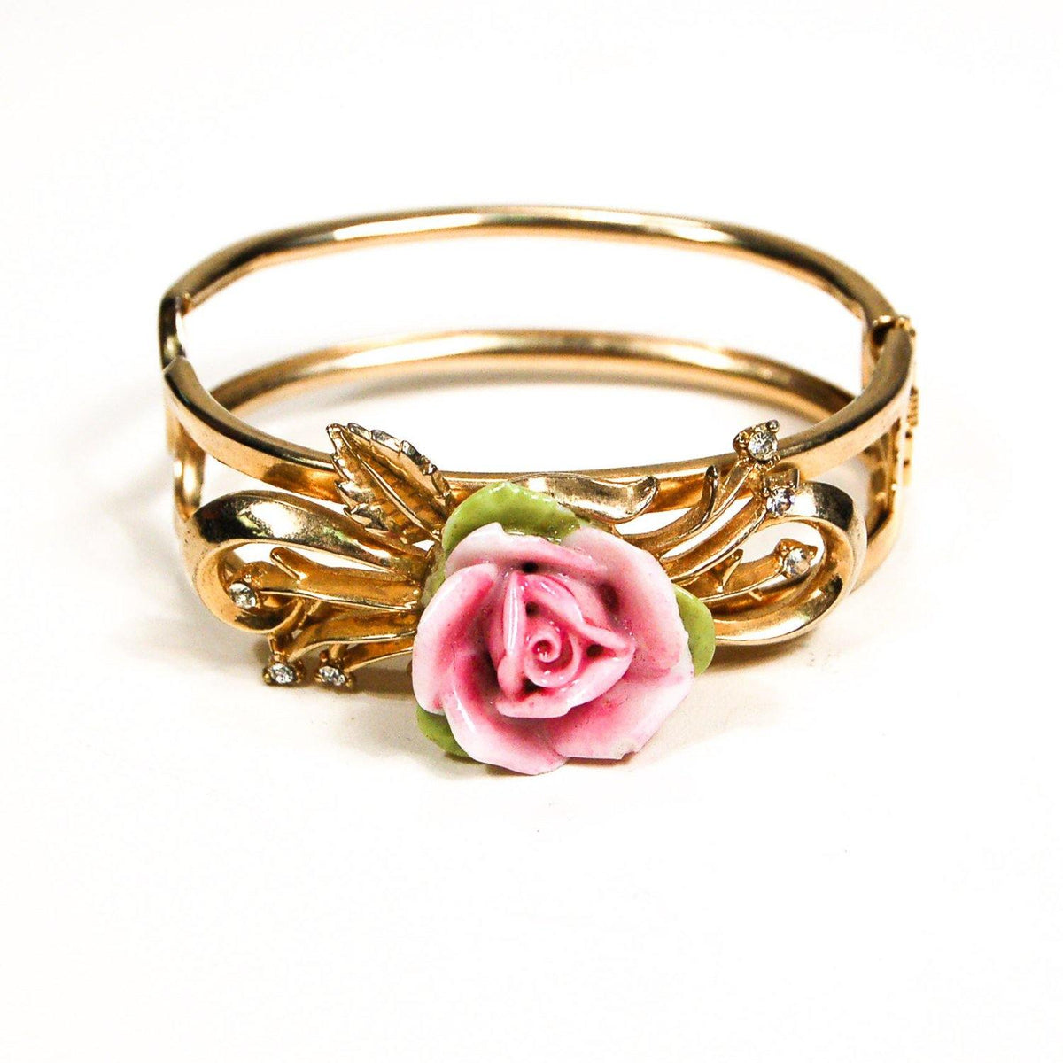Coro Pink Rose and Rhinestone Bracelet