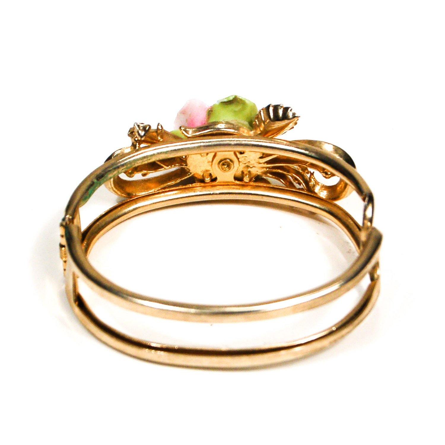 Coro Pink Rose and Rhinestone Bracelet by Coro - Vintage Meet Modern Vintage Jewelry - Chicago, Illinois - #oldhollywoodglamour #vintagemeetmodern #designervintage #jewelrybox #antiquejewelry #vintagejewelry