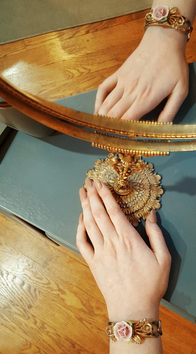 Coro Pink Rose and Rhinestone Bracelet by Coro - Vintage Meet Modern Vintage Jewelry - Chicago, Illinois - #oldhollywoodglamour #vintagemeetmodern #designervintage #jewelrybox #antiquejewelry #vintagejewelry