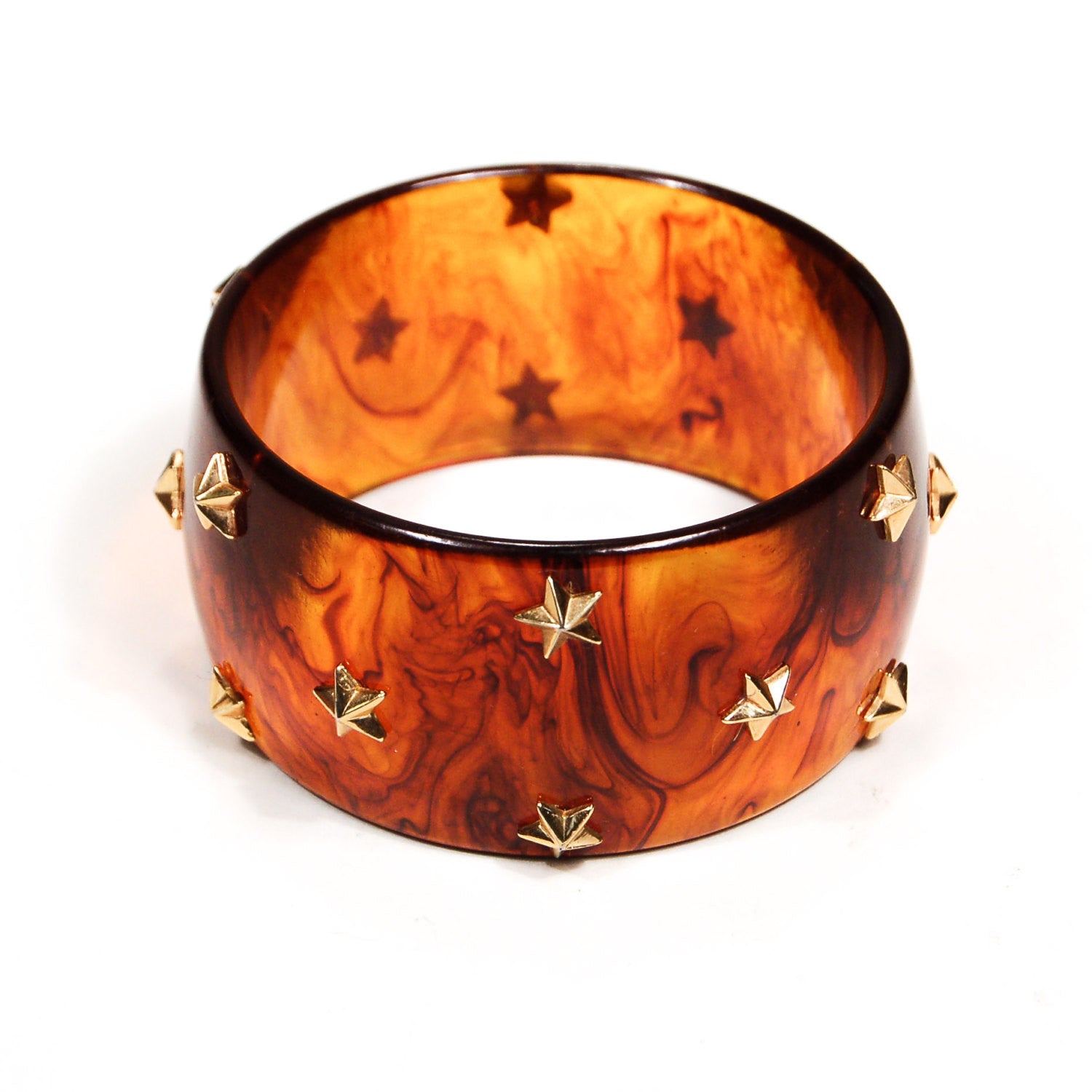 Faux Tortoise Lucite Bangle Bracelet with Stars by Unsigned Beauty - Vintage Meet Modern Vintage Jewelry - Chicago, Illinois - #oldhollywoodglamour #vintagemeetmodern #designervintage #jewelrybox #antiquejewelry #vintagejewelry