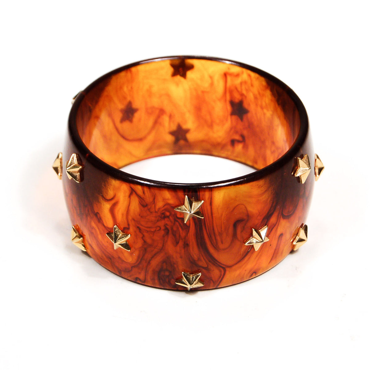 Faux Tortoise Lucite Bangle Bracelet with Stars