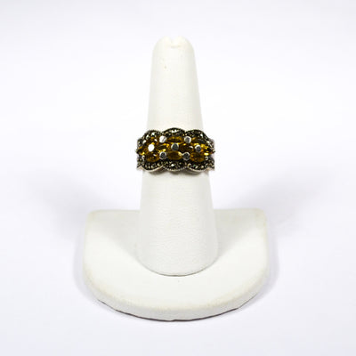 Art Deco Inspired Yellow Citrine and Marcasite Ring set in Sterling Silver by Sterling Silver - Vintage Meet Modern Vintage Jewelry - Chicago, Illinois - #oldhollywoodglamour #vintagemeetmodern #designervintage #jewelrybox #antiquejewelry #vintagejewelry
