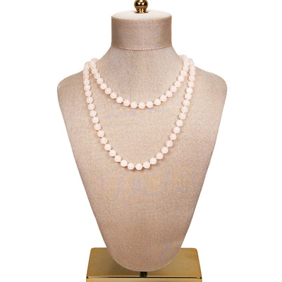 Rose Quartz Beaded Necklace, Polished, Hand Knotted, Strung on Silk, Infinity Strand by Unsigned Beauty - Vintage Meet Modern Vintage Jewelry - Chicago, Illinois - #oldhollywoodglamour #vintagemeetmodern #designervintage #jewelrybox #antiquejewelry #vintagejewelry