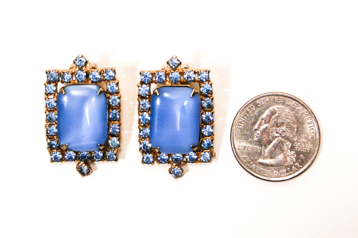 Blue Chalcedony Rhinestone Earrings by Unsigned Beauty - Vintage Meet Modern Vintage Jewelry - Chicago, Illinois - #oldhollywoodglamour #vintagemeetmodern #designervintage #jewelrybox #antiquejewelry #vintagejewelry