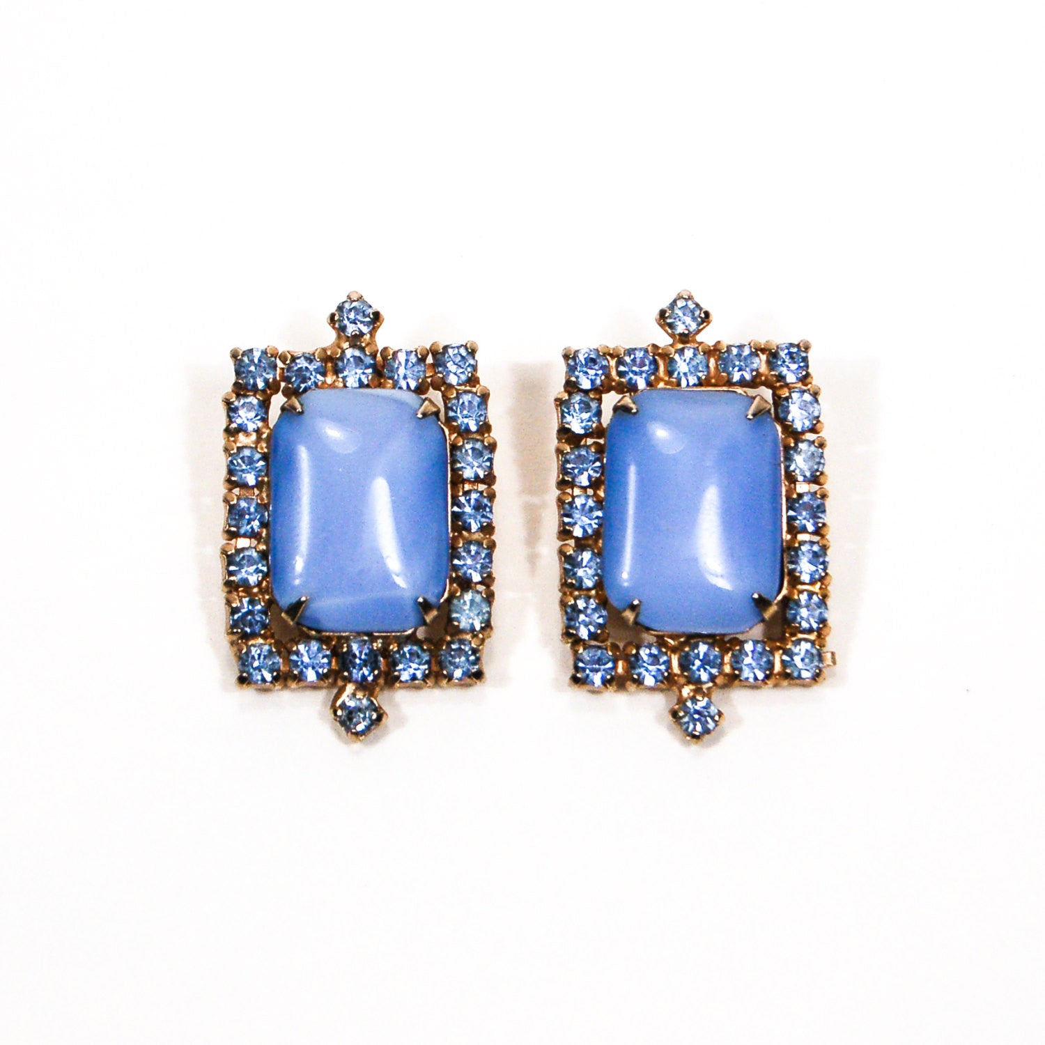 Blue Chalcedony Rhinestone Earrings by Unsigned Beauty - Vintage Meet Modern Vintage Jewelry - Chicago, Illinois - #oldhollywoodglamour #vintagemeetmodern #designervintage #jewelrybox #antiquejewelry #vintagejewelry