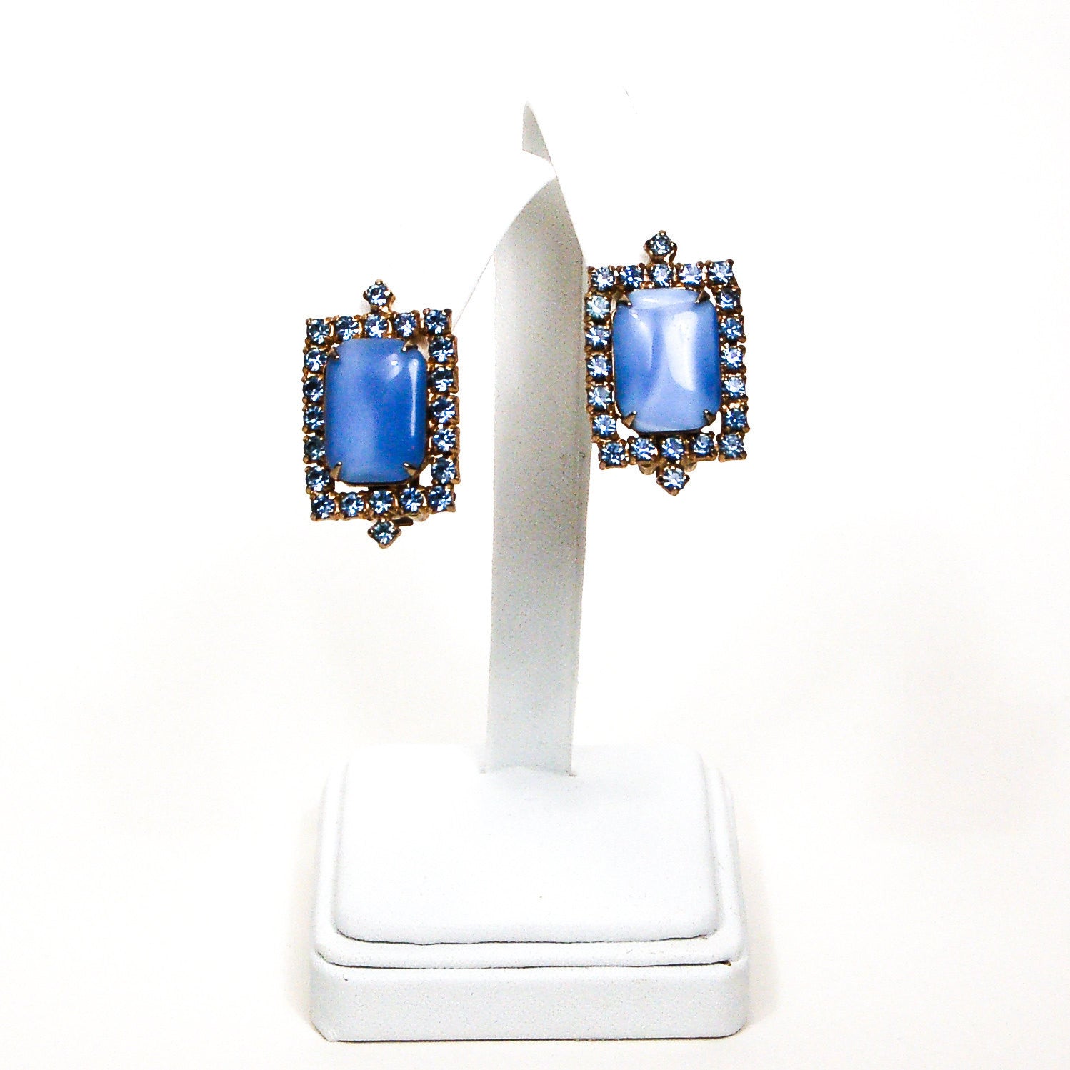 Blue Chalcedony Rhinestone Earrings by Unsigned Beauty - Vintage Meet Modern Vintage Jewelry - Chicago, Illinois - #oldhollywoodglamour #vintagemeetmodern #designervintage #jewelrybox #antiquejewelry #vintagejewelry