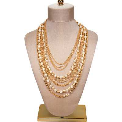 Multi Strand Pearl and Gold Chain Necklace by Crown Trifari by Crown Trifari - Vintage Meet Modern Vintage Jewelry - Chicago, Illinois - #oldhollywoodglamour #vintagemeetmodern #designervintage #jewelrybox #antiquejewelry #vintagejewelry