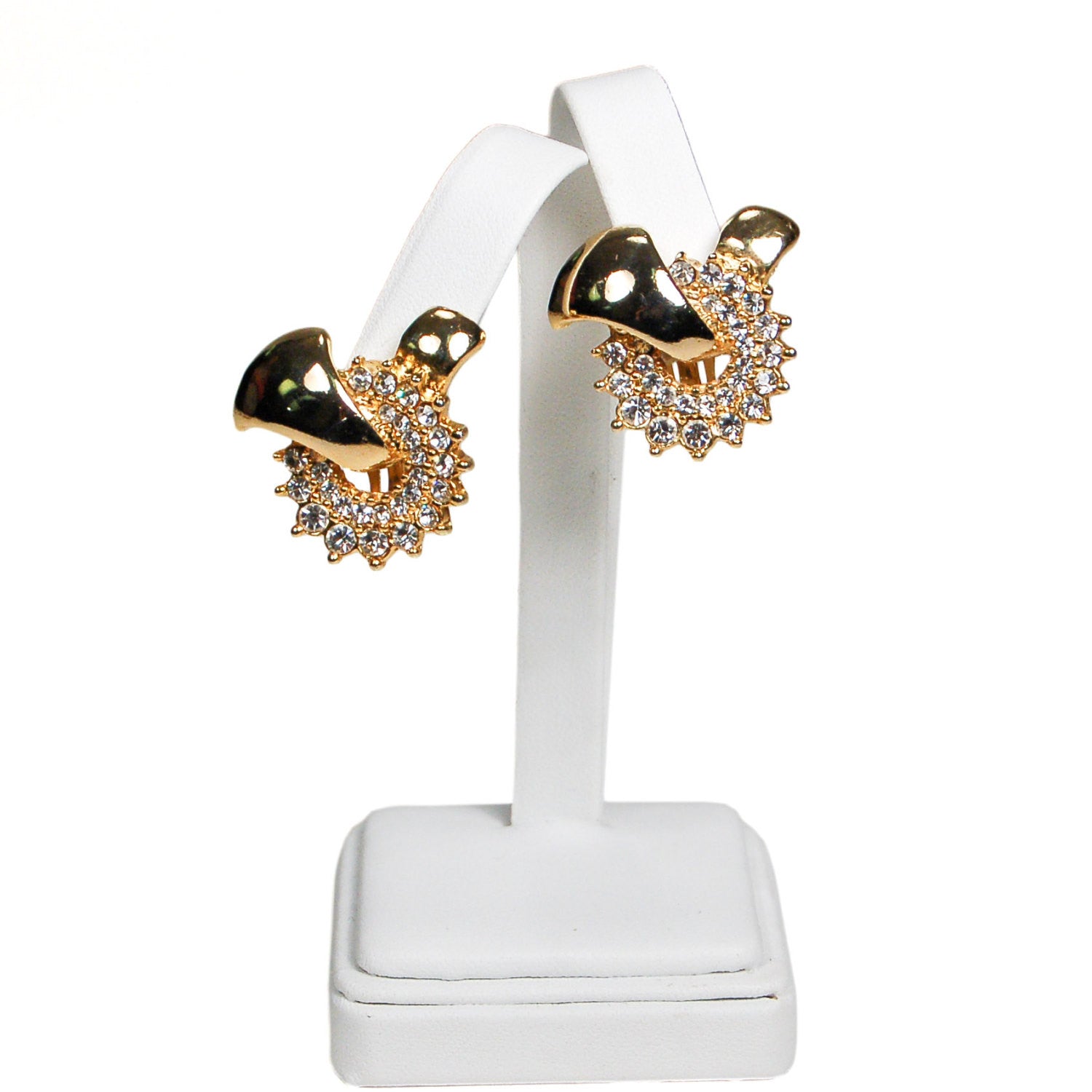 Gold and Rhinestone Knot Statement Earrings by Unsigned Beauty - Vintage Meet Modern Vintage Jewelry - Chicago, Illinois - #oldhollywoodglamour #vintagemeetmodern #designervintage #jewelrybox #antiquejewelry #vintagejewelry